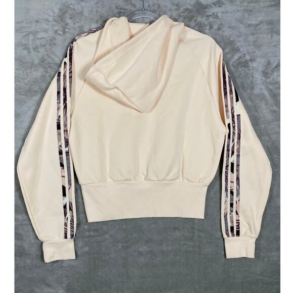 NEW Women’s Hoodie Adidas 3-Stripe Floral Crop Pullover Sweatshirt Jacket Top - Picture 4 of 9